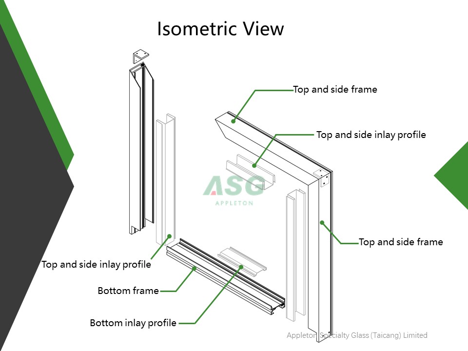 Channel glass installation isometric view